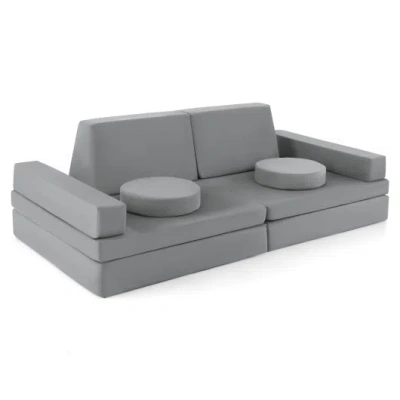 Costway 10-piece Kids Play Couch Sofa With Portable Handle-gray