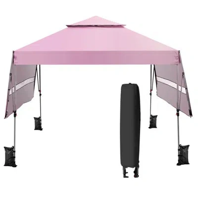 Costway 10'x17.6' Outdoor Instant Pop-up Canopy Tent Dual Half Awnings Adjust Patio Black In Gray Polyester Blend
