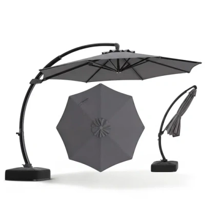 Costway 11 Ft Cantilever Patio Umbrella With Base With 360° Rotation And Tilt Adjustment-gray