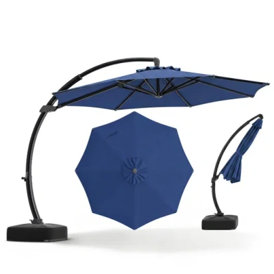 Costway 11 Ft Cantilever Patio Umbrella With Base With 360° Rotation And Tilt Adjustment-navy In Blue