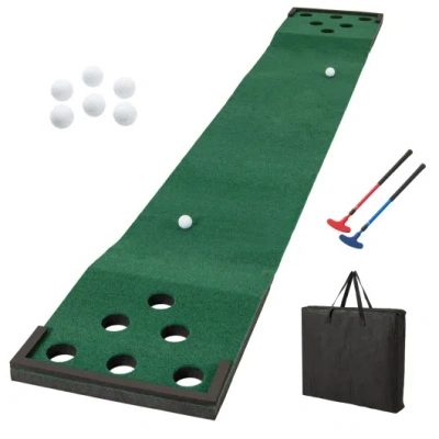 Costway 11 Ft Indoor Outdoor Putting Green Mat With 2 Adjustable Putters And 6 Balls