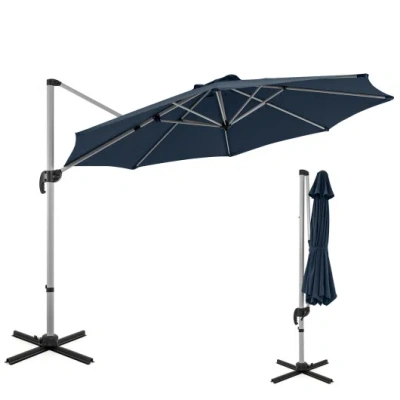 Costway 11 Ft Outdoor Patio Umbrella With 360° Rotation And Adjustable Tilt-navy In Blue