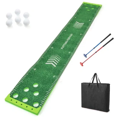 Costway 11 Ft Putting Green Mat With 2 Adjustable Putters And 6 Balls In Multi