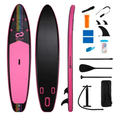 Costway 11' Wide Inflatable Stand Up Paddle Board With Backpack For All Skill Levels-pink In Multi