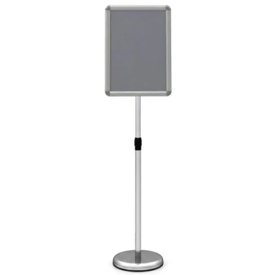 Costway 11 X 17 Inch Height Adjustable Sign Holder Stand With Snap-open Frame-silver In Gray