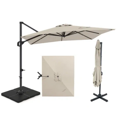 Costway 11 X 9 Ft Aluminum Pole Outdoor Offset Hanging Umbrella With 220 Lbs Base-beige In Neutral