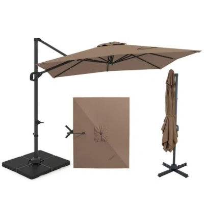 Costway 11 X 9 Ft Aluminum Pole Outdoor Offset Hanging Umbrella With 220 Lbs Base-brown