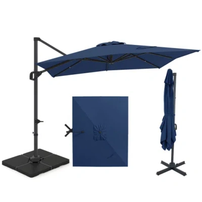 Costway 11 X 9 Ft Aluminum Pole Outdoor Offset Hanging Umbrella With 220 Lbs Base-dark Blue