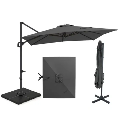 Costway 11 X 9 Ft Aluminum Pole Outdoor Offset Hanging Umbrella With 220 Lbs Base-gray