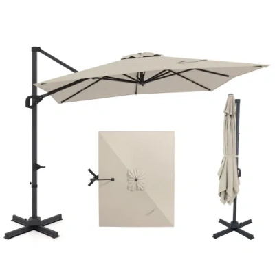 Costway 11 X 9 Ft Cantilever Patio Umbrella With 360° Rotation And Easy Tilt Adjustment-beige In Neutral