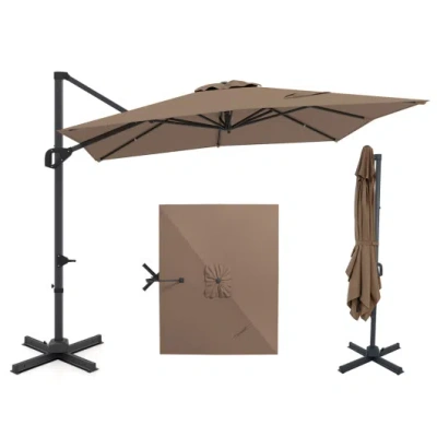 Costway 11 X 9 Ft Cantilever Patio Umbrella With 360° Rotation And Easy Tilt Adjustment-brown In Transparent
