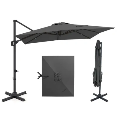 Costway 11 X 9 Ft Cantilever Patio Umbrella With 360° Rotation And Easy Tilt Adjustment-gray