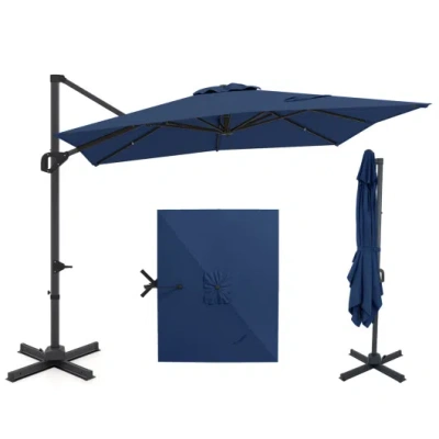 Costway 11 X 9 Ft Cantilever Patio Umbrella With 360° Rotation And Easy Tilt Adjustment-navy In Blue