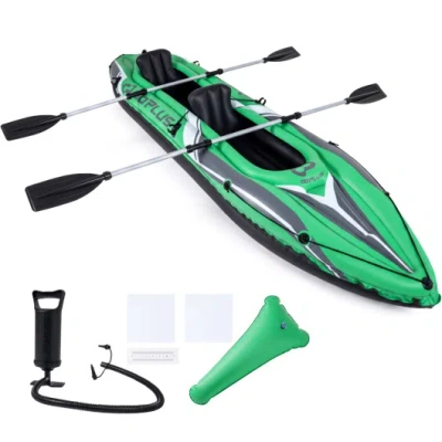 Costway 11.5 Feet Inflatable Kayak 2 Person Heavy Duty With Aluminum Paddles-green