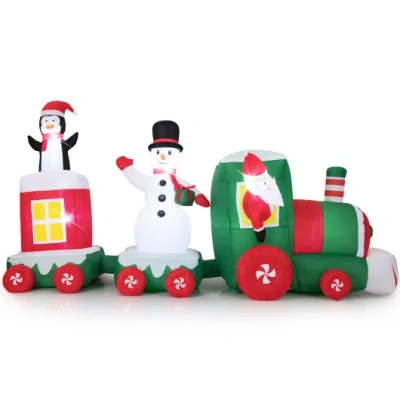 Costway 11.5 Ft Christmas Inflatables Train Blow Up Santa Claus Driving Train In Green