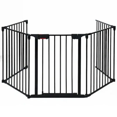 Costway 115 Inch Length 5 Panel Adjustable Wide Fireplace Fence-black