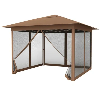 Costway 11.5 X 11.5 Ft Pop-up Canopy Instant One-person Setup With Mesh Screen Netting-brown In Multi