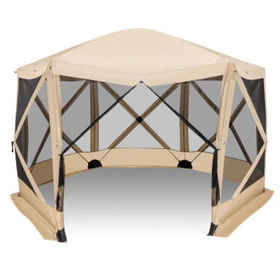 Costway 11.5 X 11.5 Ft Pop-up Screen House Tent With Portable Carrying Bag-coffee In Neutral