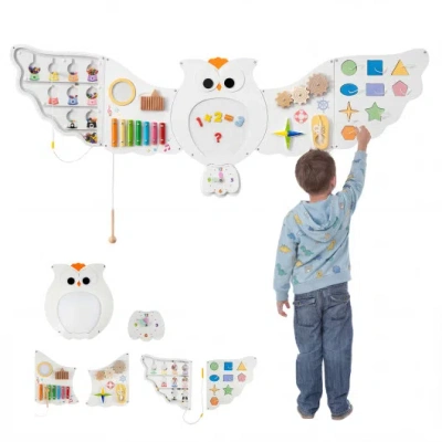 Costway 11-in-1 Toddler Learning Activity Center Owl Activity Wall Busy Board Panels For 3+ Years Old In Multi