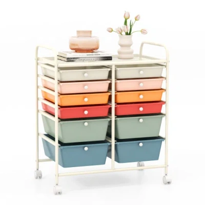 Costway 12 Drawers Rolling Cart Storage Scrapbook Paper Organizer Bins-deep Multicolor