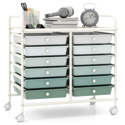 Costway 12 Drawers Rolling Storage Cart For Home And Office-green Gradient In Gray
