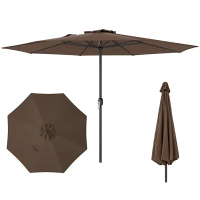 Costway 12 Feet Patio Umbrella With Crank Handle And 8 Sturdy Ribs-coffee In Brown