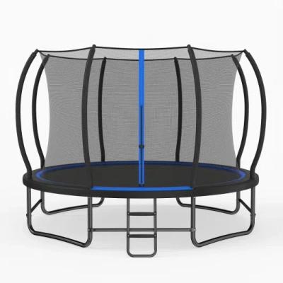 Costway 12 Ft Outdoor Recreational Trampoline With Enclosure Net And 4 Stabilizer Bars For Backyard-blue In Black