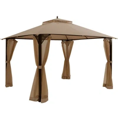 Costway 12 Ft. W X 10 Ft. D Steel Patio Gazebo In Brown