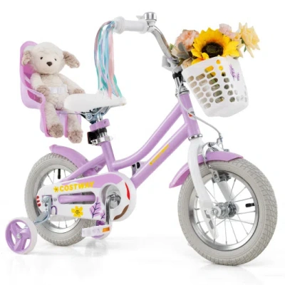 Costway 12 Inch Girls Bike Kids Bicycle With Doll Seat And Streamers For Children 3-4 Years Old In Multi