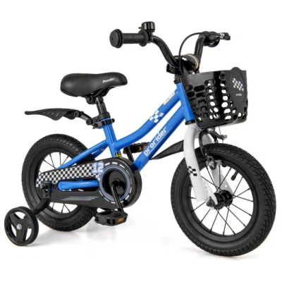 Costway 12 Inch Kids Bike Children Bicycle With Training Wheels For 3-4 Years Old-navy In Black