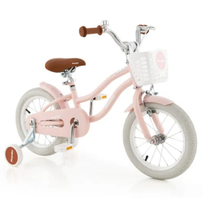 Costway 12 Inch Kids Bike With Helmet Protective Set Pink In Neutral