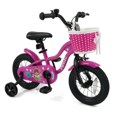 Costway 12 Inch Kids Bike With Training Wheels For Aged 3-4 Years Old - Magic Rose In Multi
