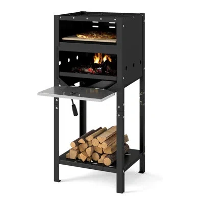 Costway 12" Outdoor Pizza Oven With Ash Tray & Wood Storage Pizza Stone Pizza Peel In Black