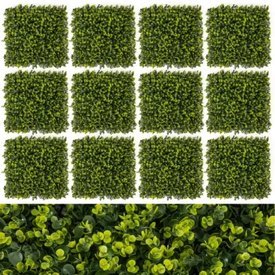 Costway 12 Pieces 20 Inch X 20 Inch Artificial Hedge Eucalyptus Panels In Green
