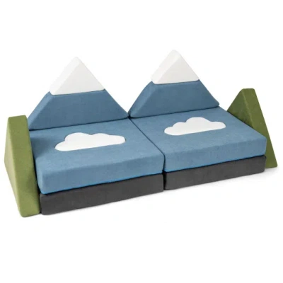 Costway 12 Pieces Snow Mountain Theme Toddler Foam Building Fort In Blue