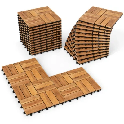 Costway 12 X 12 Inch 27 Piece Acacia Wood Interlocking Deck Tiles With Waterproof Design-natural In Brown