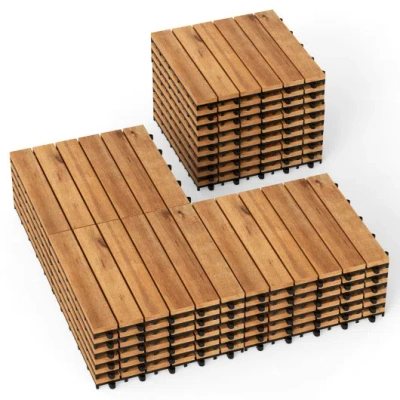 Costway 12 X 12 Inch 27 Pieces Acacia Wood Interlocking Deck Tiles With Waterproof Design-natural In Brown