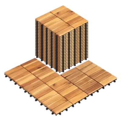 Costway 12 X 12 Inch 27 Pieces Acacia Wood Interlocking Deck Tiles-natural In Brown