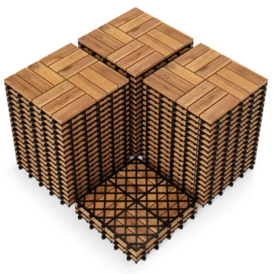 Costway 12 X 12 Inch 54 Pieces Acacia Wood Interlocking Deck Tiles With Waterproof Design-natural In Brown