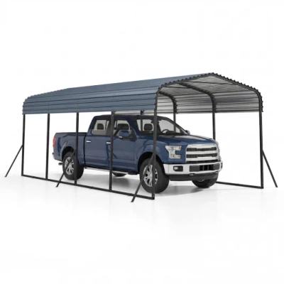 Costway 12 X 20 Feet Heavy-duty Carport Outdoor Galvanized Steel Garage Car Shelter-black In Blue