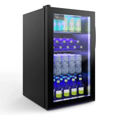 Costway 120 Can Beverage Mini Refrigerator With Glass Door In Black
