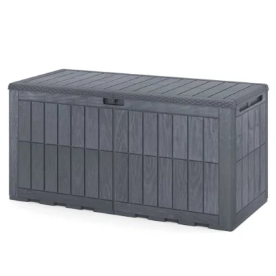 Costway 120 Gal Outdoor Deck Box With Lid And Handles For Garden Tools-grey In Gray