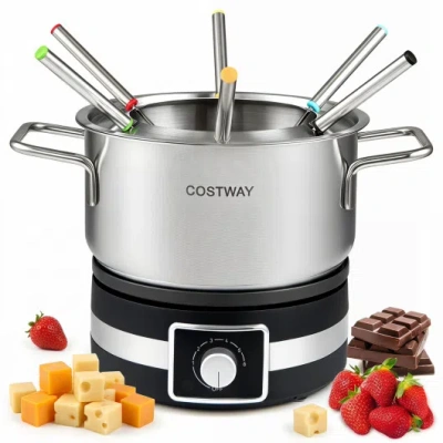 Costway 1200w Electric Fondue Pot Set With Removable Stainless Steel Pot And 6 Forks In Silver