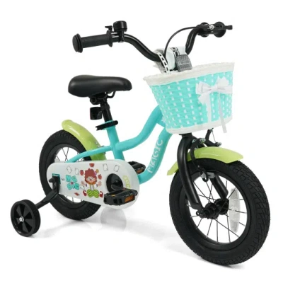 Costway 12/14/16 Inch Kids Bike With Training Wheels And Basket Green Color-12 In Multi