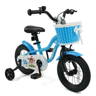 Costway 12/14/16 Inch Kids Bike With Training Wheels And Basket Navy Color-12 In Multi