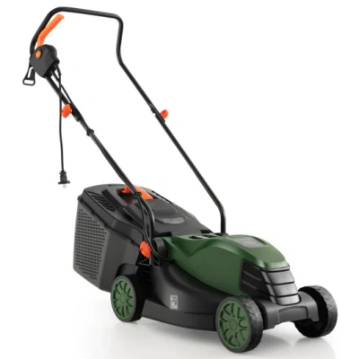 Costway 12-amp 13.5 Inch Adjustable Electric Corded Lawn Mower With Collection Box-green In Multi