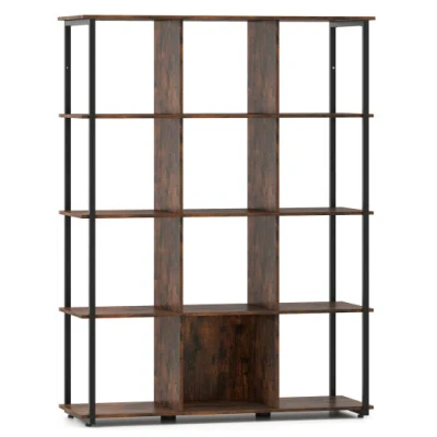 Costway 12-cube Bookcase With 2 Anti-tipping Kits For Living Room-rustic Brown