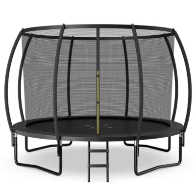 Costway 12ft Astm Approved Recreational Trampoline With Ladder-black