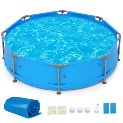 Costway 12ft X 30in Round Above Ground Swimming Pool With 12 Ft Pool Cover In Blue