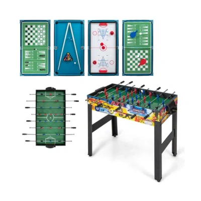 Costway 12-in-1 Combo Game Table Set With Foosball Air Hockey Pool Chess And Ping Pong In Blue